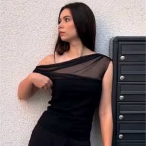 Marcella NYC Cabrini Top European Ponte & Mesh Drape Top Medium - Picture 9 of 16